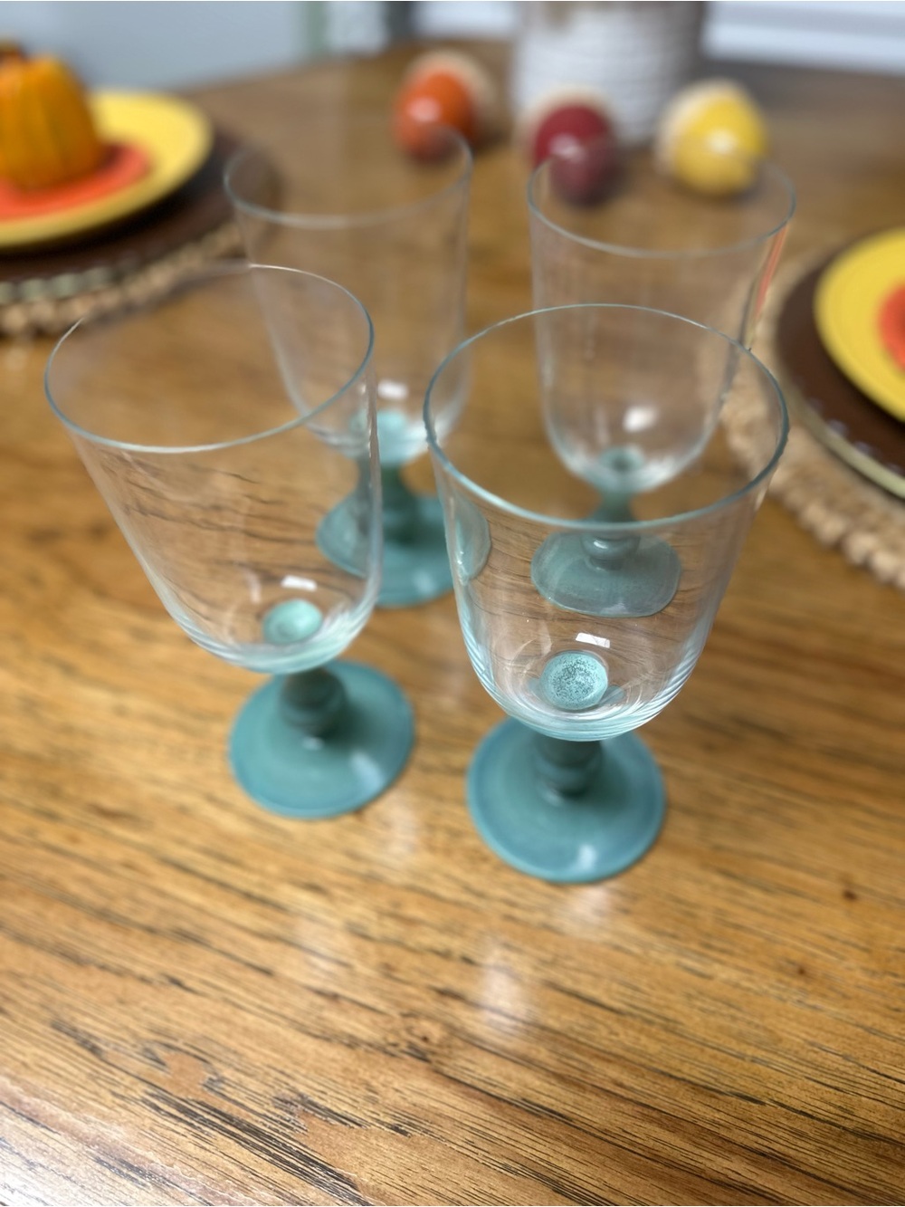 Set of 4 Aqua-Tinted Stemmed Wine Glasses